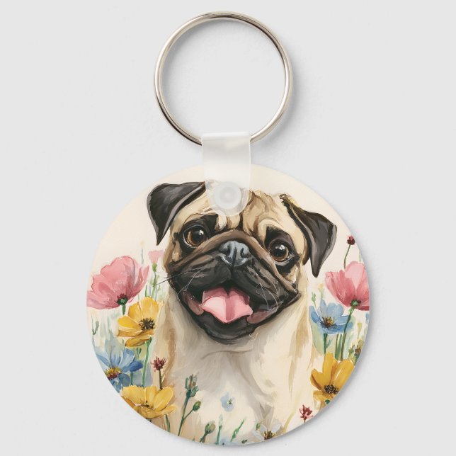 Pug Keychain – Watercolor Schlüsselanhänger (Vorderseite)