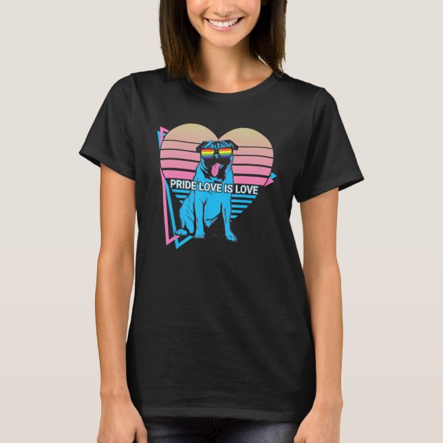 Pug LGBTQ Retro Pride Love Is Love T-Shirt (Vorderseite)