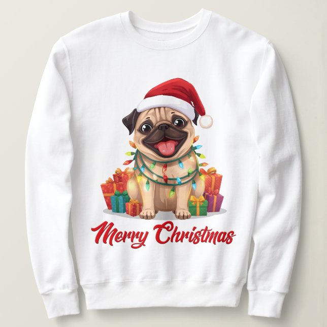 Pug Lichter & Weihnachtsfreuden Sweatshirt (Design vorne)