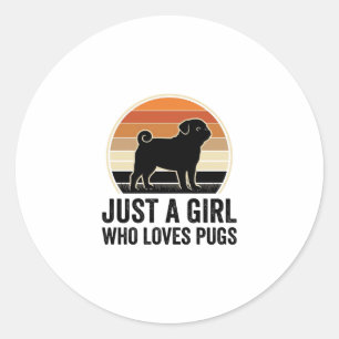 Pug Liebhaber Vintage Nur Ein Mädchen Hund Shirt D Runder Aufkleber
