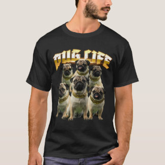 Pug Life - Retro 90er Hip-Hop Hunde Crew Bootleg V T-Shirt