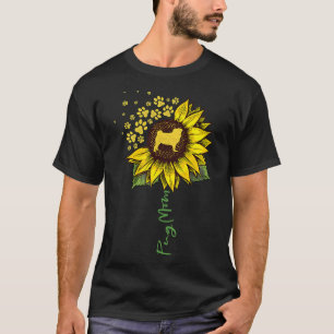 Pug Lover Dog Mom Sunflower Pug Lover Dog Mom Mama T-Shirt