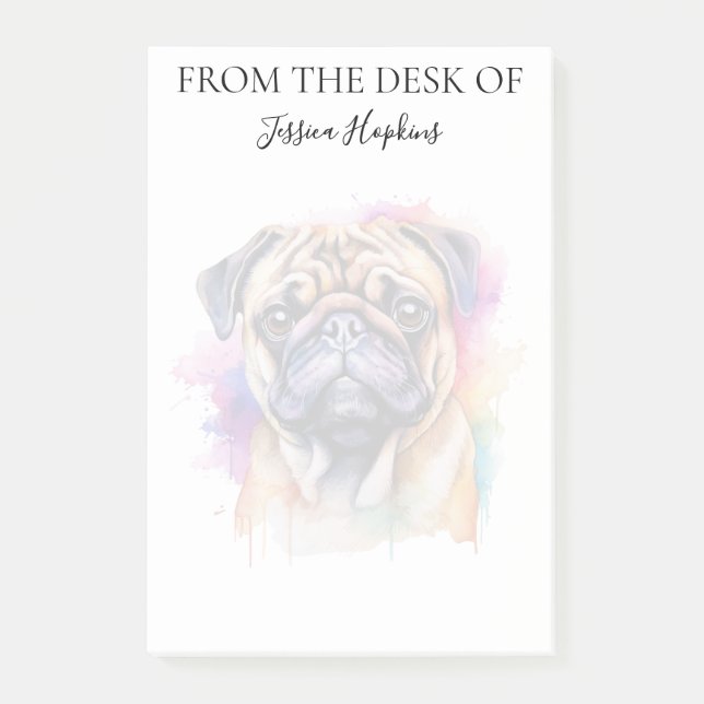Pug Lover Monogrammed Dog Post-it Klebezettel (Vorderseite)