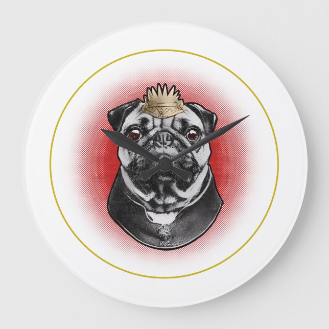 Pug Majesty  Große Wanduhr (Vorderseite)