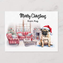 Pug Merry Christmas watercolor Postcard Postkarte