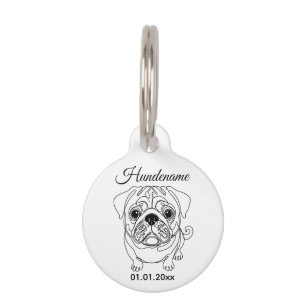 Pug Minimalist Line Art Personalized Tag Haustiermarke