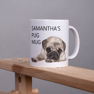 Pug Mug Monogramm Name Wasserfarbe Hund Kaffeetasse