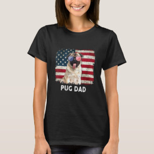 Pug Papa Amerikanische Flagge Der 4. Juli T-Shirt