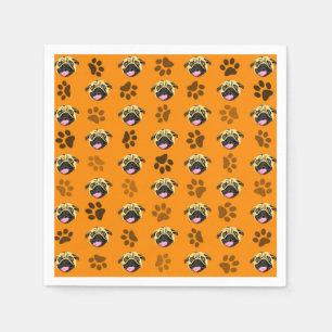 Pug-Party-Papier-Servietten Orange Pfotenabdruck Serviette