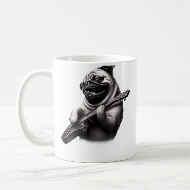 Pug Playing Guitar - Funny Rock Music Guitar Pug Kaffeetasse (Links)