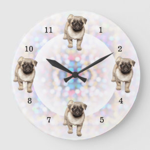 Pug Puppy Bright Lights Background Große Wanduhr