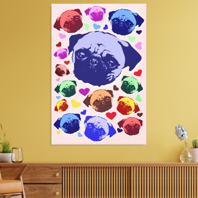 Pug Puppy Dog PopArt Retro Style Leinwanddruck (Insitu (Wohnzimmer))