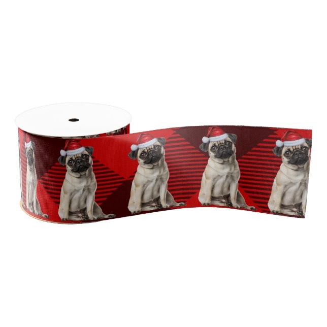 Pug Red Buffalo Holiday Plaid Funny Dog Christmas Ripsband (Spule)