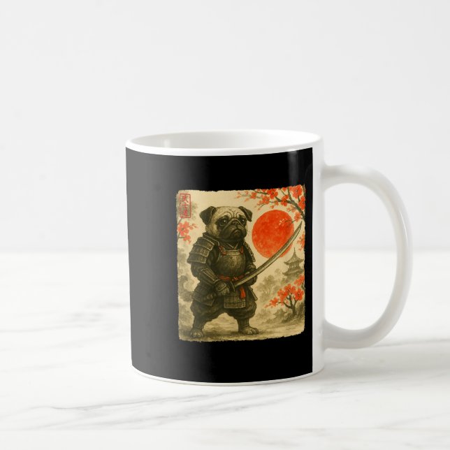 Pug Samurai Japanese Warrior Costume Sumi-e Art Fu Kaffeetasse (Rechts)