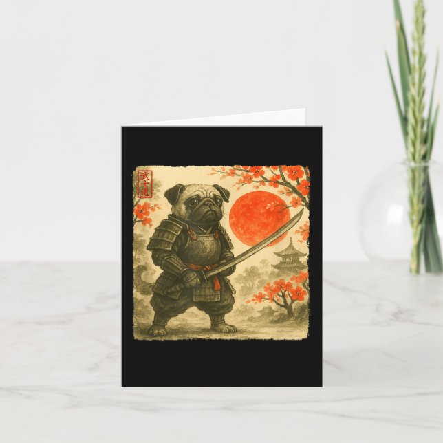 Pug Samurai Japanischer Krieger Kostüm Sumi-e Kuns Karte (Vorderseite)