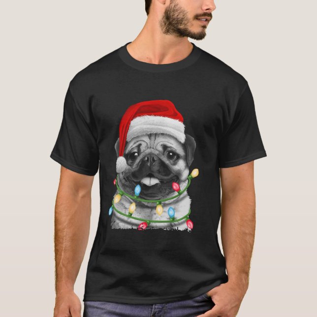 Pug Santa Christmas Tree Lights Xmas Boys Pugmas D T-Shirt (Vorderseite)