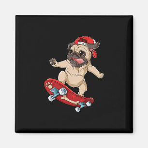Pug Skateboard T-Shirt Hund Welpe Lustiger Skater Magnet