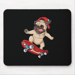 Pug Skateboard T-Shirt Hund Welpe Lustiger Skater Mousepad