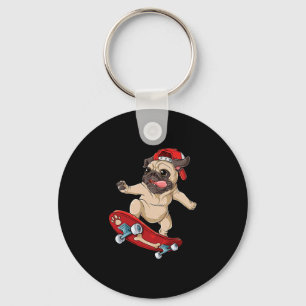 Pug Skateboard T-Shirt Hund Welpe Lustiger Skater Schlüsselanhänger