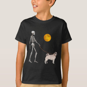 Pug-Skelett-Hund gehend Halloween-Kostüm T-Shirt