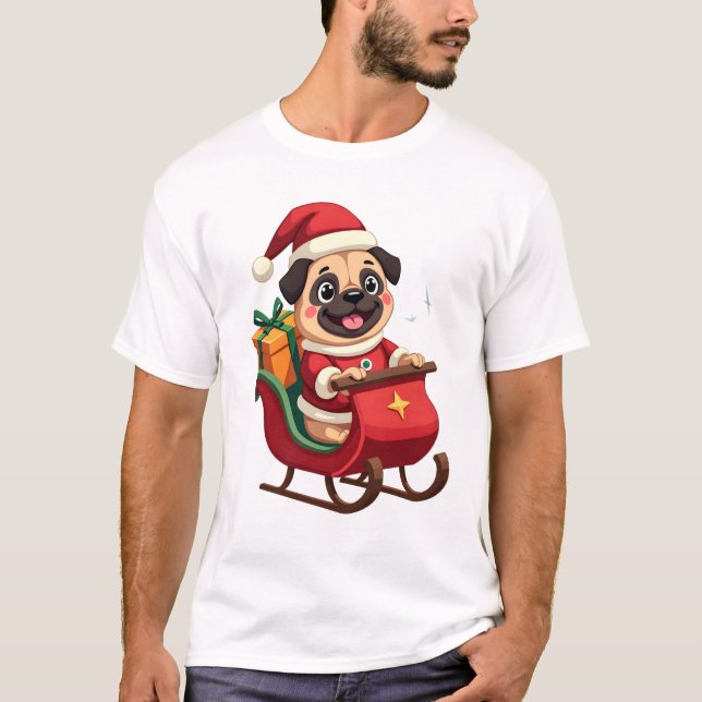 Pug Sleigh Ride T-Shirt (Vorderseite)