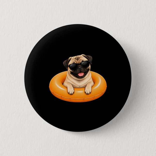 Pug-Sommer-Shirt Süßer Hund Pool Float Button (Vorderseite)