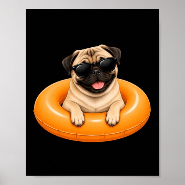 Pug-Sommer-Shirt Süßer Hund Pool Float Poster (Vorne)