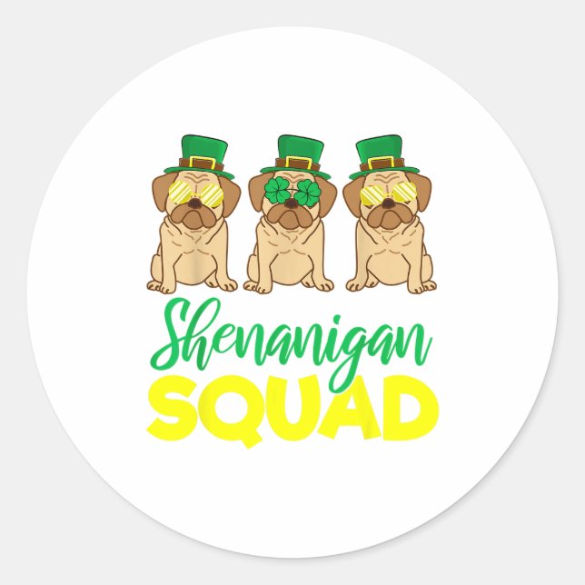 Pug Squad Funny Lucky St Patricks Day 2020 Team Gr Runder Aufkleber (Vorderseite)