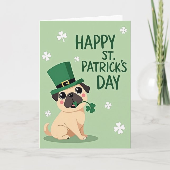 Pug St Patricks Day Happy Card Karte (Vorderseite)