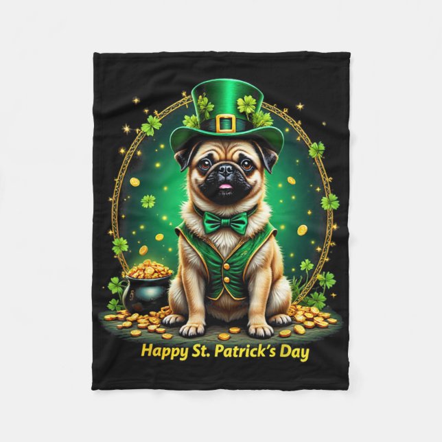 Pug St. Patricks Day Irischer Pug Hund Leprechaun  Fleecedecke (Vorderseite)