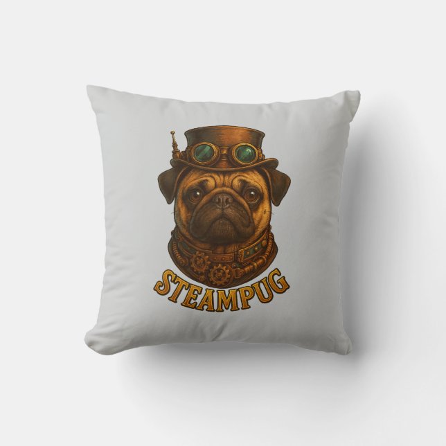 Pug Steampunk Cushion Vintage retro dog art  Kissen (Vorderseite)