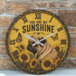 Pug Sunflower You Are My Sunshine Dog Lover Rustic Große Wanduhr
