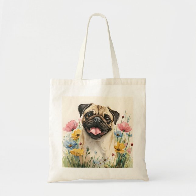 Pug Tote – Watercolor Tragetasche (Vorne)