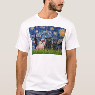 Pug-Trio (1F,2B) - Sternennacht T-Shirt