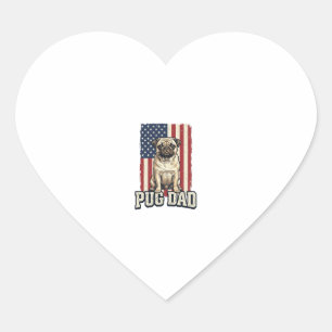 Pug-Vater Patriotisches Vintage-Gravur-Hunde-Shirt Herz-Aufkleber