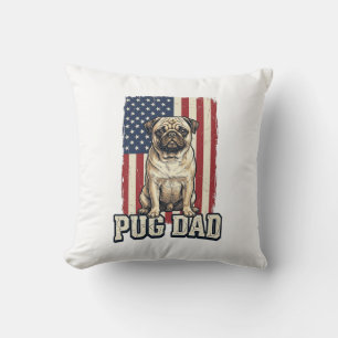 Pug-Vater patriotisches Vintage-Gravur-Hunde-Shirt Kissen