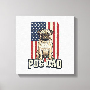 Pug-Vater Patriotisches Vintage-Gravur-Hunde-Shirt Leinwanddruck