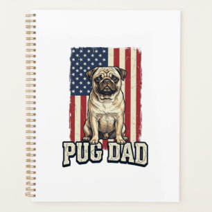 Pug-Vater patriotisches Vintage-Gravur-Hunde-Shirt Planer