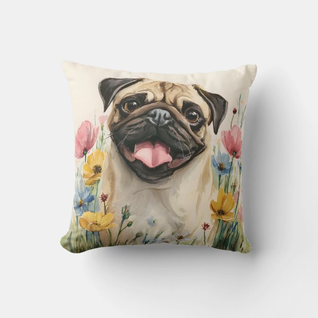Pug Watercolor Pillow Kissen (Vorderseite)