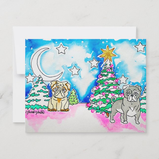 Pug Weihnachten Mitteilungskarte (Vorderseite)