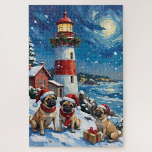 Pug-Weihnachts-Leuchtturm-Feier Puzzle