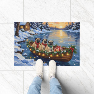 Pug-Weihnachtsboot-Feiertag Fußmatte