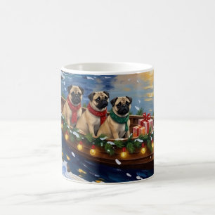 Pug-Weihnachtsboot-Feiertag Kaffeetasse
