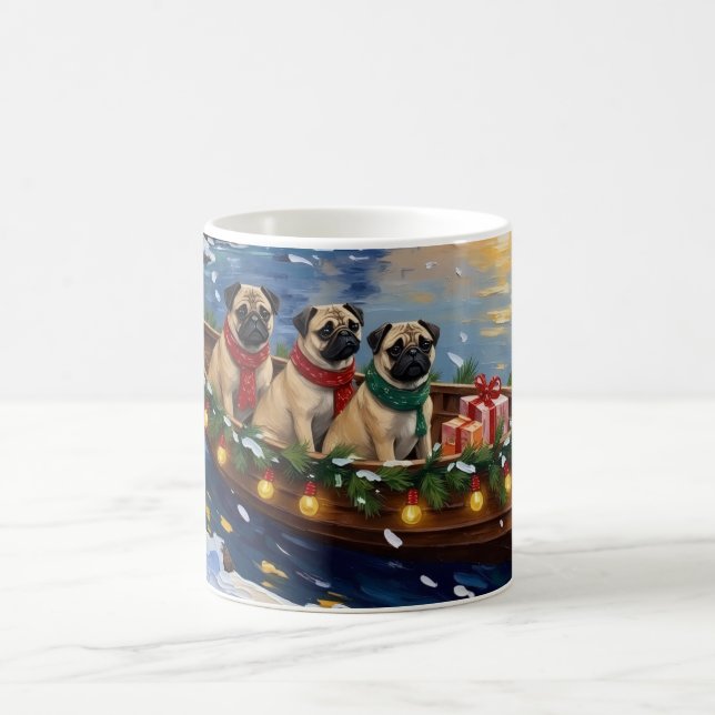 Pug-Weihnachtsboot-Feiertag Kaffeetasse (Mittel)