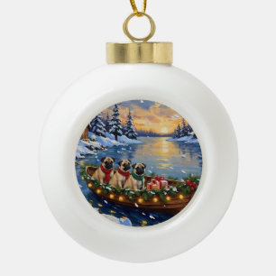 Pug-Weihnachtsboot-Feiertag Keramik Kugel-Ornament