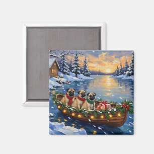 Pug-Weihnachtsboot-Feiertag Magnet