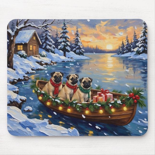 Pug-Weihnachtsboot-Feiertag Mousepad (Vorne)