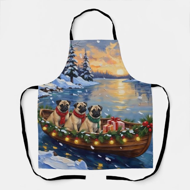 Pug-Weihnachtsboot-Feiertag Schürze (Vorderseite)