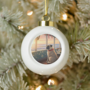 Pug Weihnachtskreuzfahrt: Tolles Weihnachtsvergnüg Keramik Kugel-Ornament