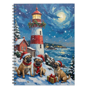 Pug-Weihnachtsleuchtturm-Feiertag Notizblock